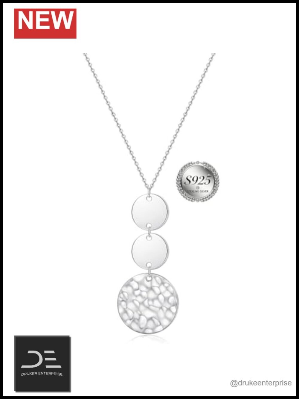 925 Sterling Silver Long Disc Pendant Necklace Layered Boho Sweater
